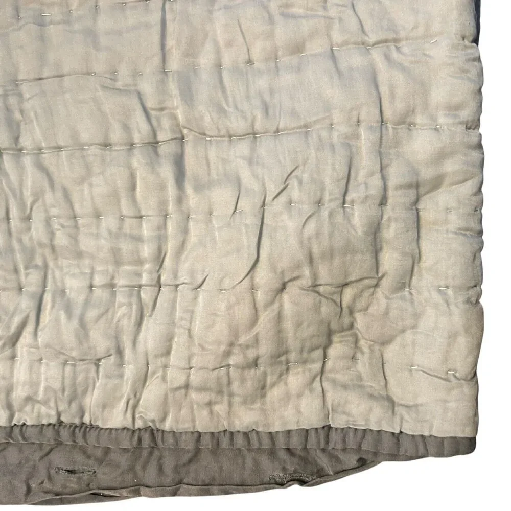 Pottery Barn Silk Front Gray Channel Stitch Euro Sham Square Pillow Case 26”‎